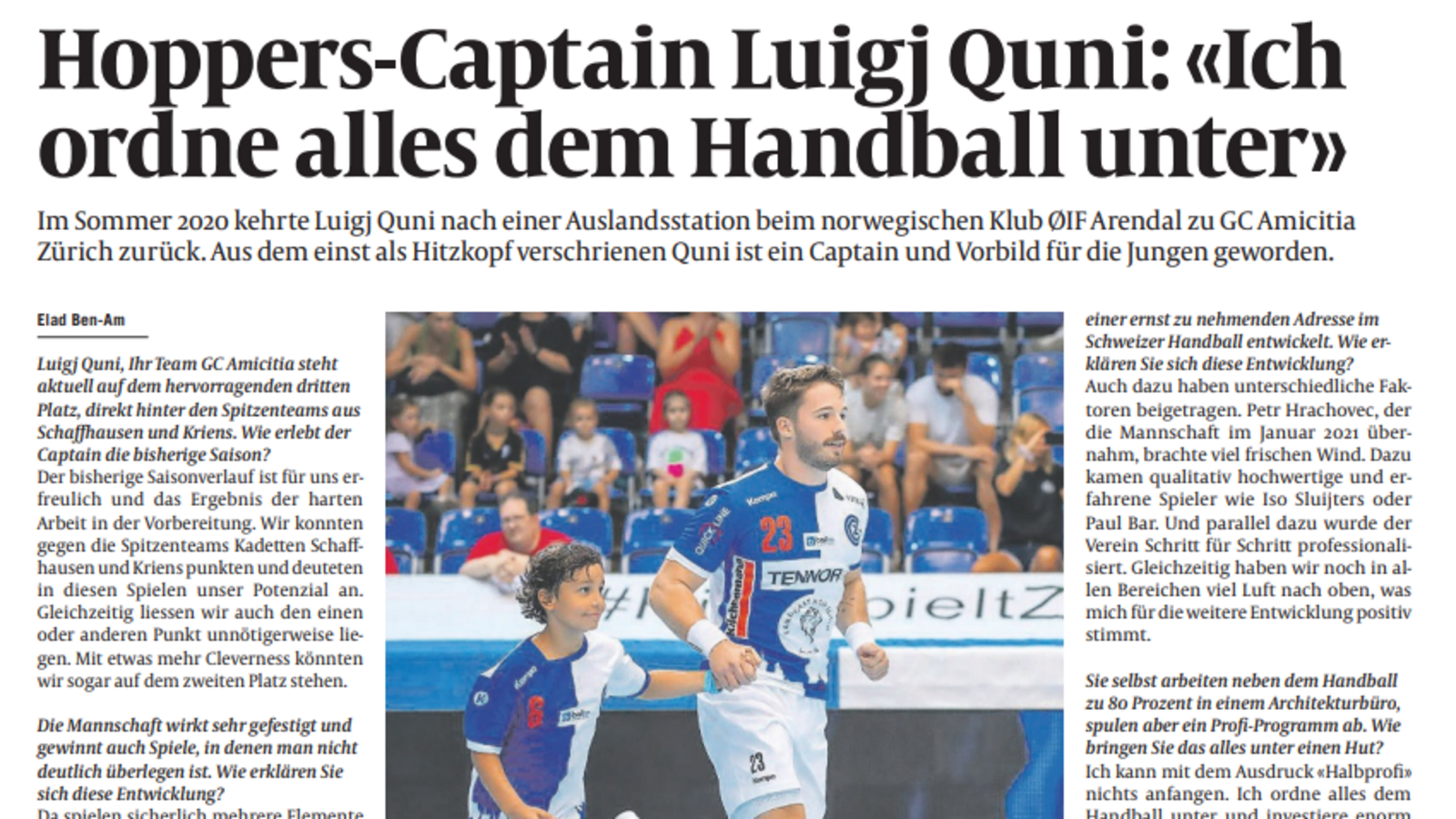 QHL: "Hoppers-Captain Luigj Quni: 'Ich ordne alles dem Handball unter'" (Zürich West)